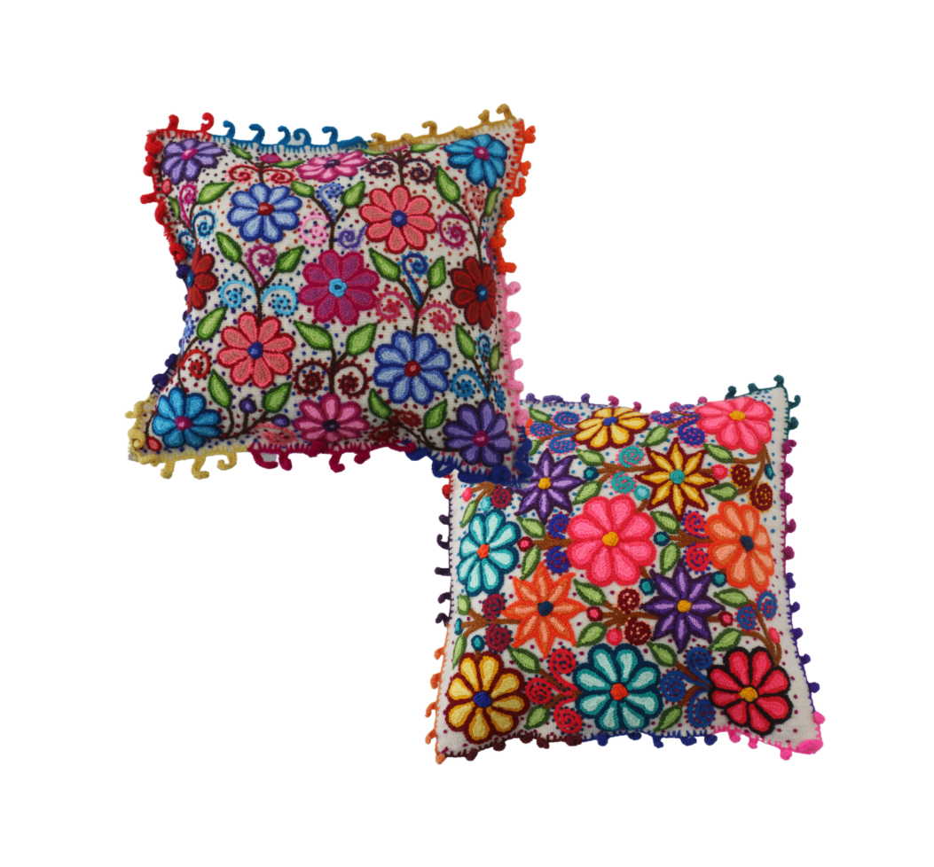 Flower Embroidered Pillow