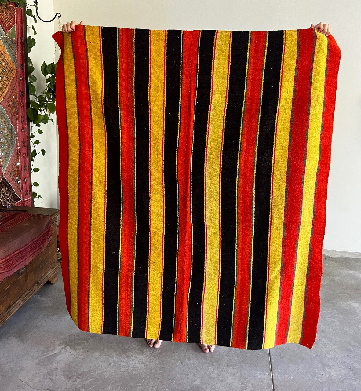 Orange, Yellow and Black striped handmade carpet