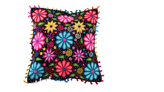 Flowers Embroidered Pillow