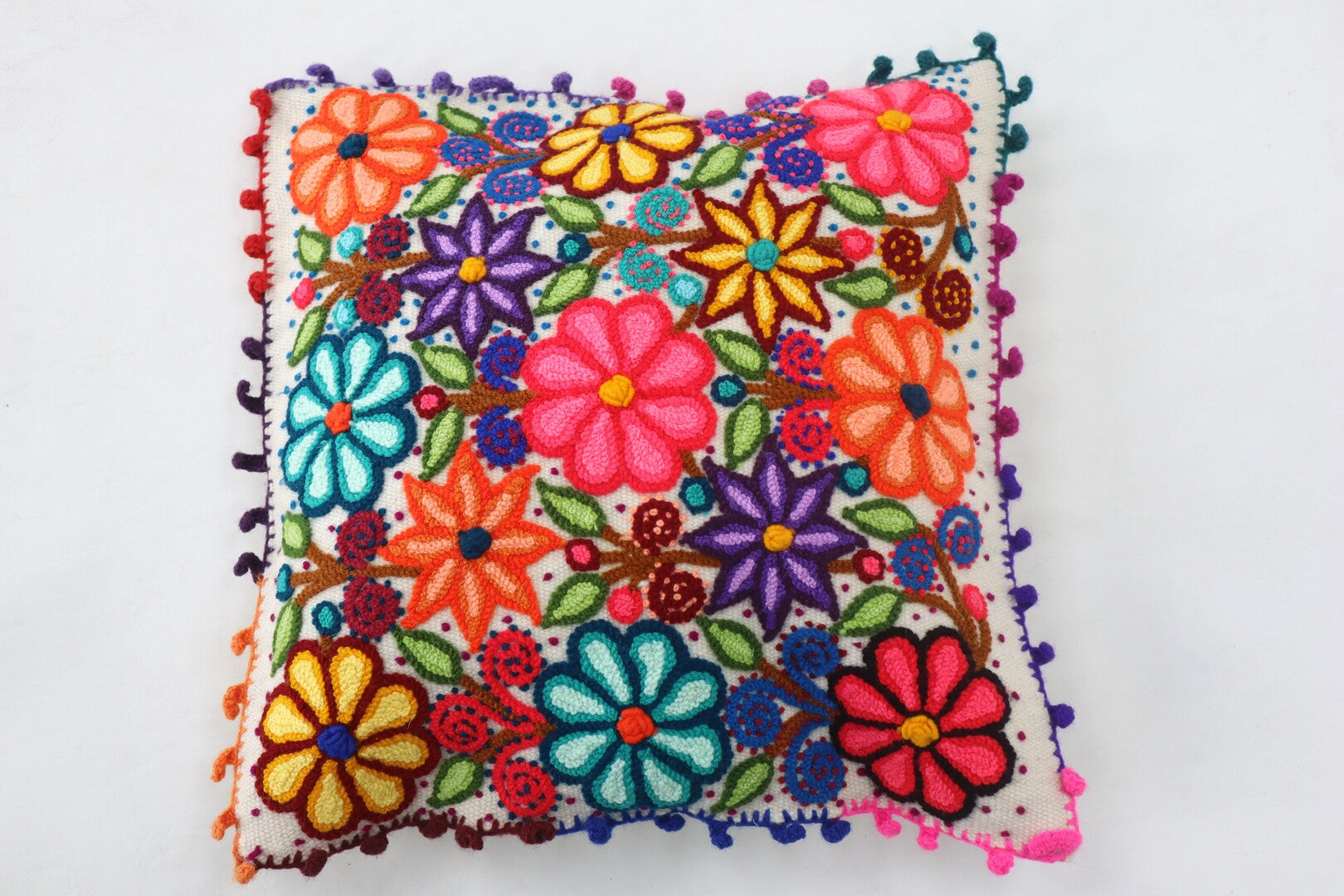 Flower Embroidered Pillow