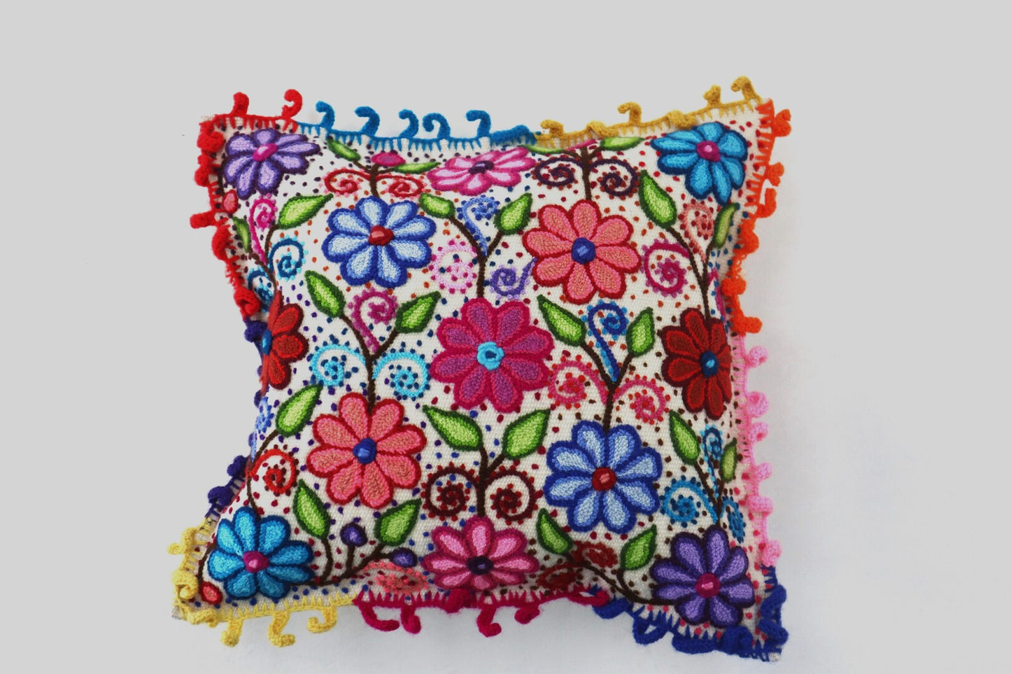 Flower Embroidered Pillow