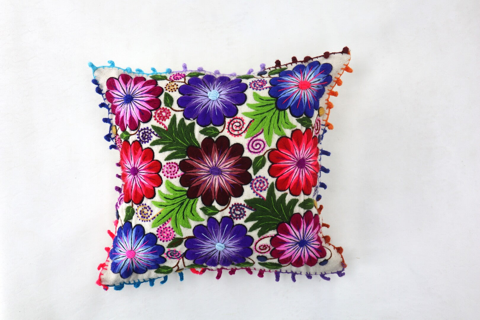 Embroidered Flowes Throw Pillow